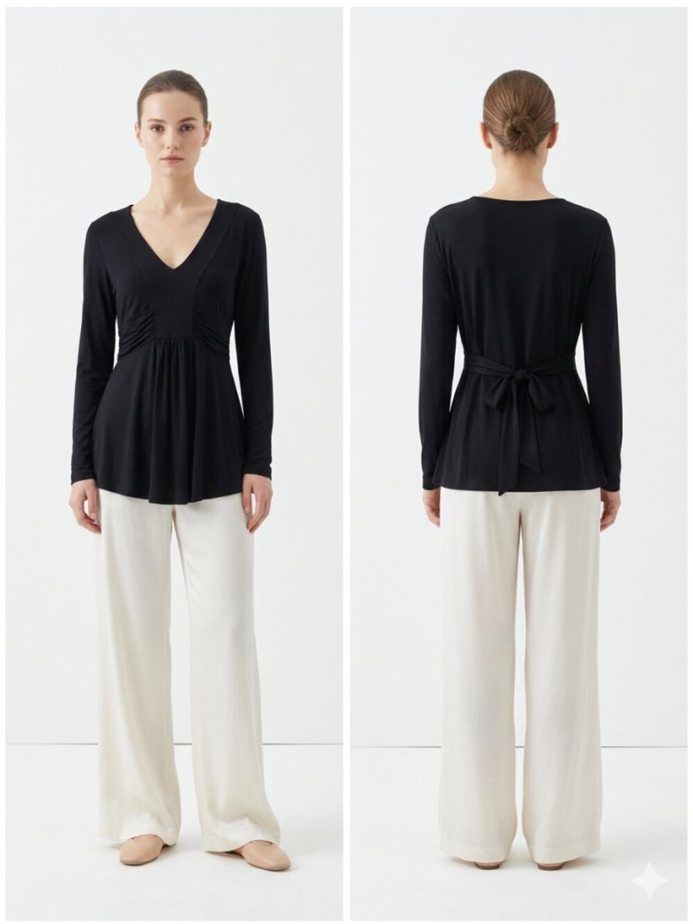 Mark Blouse Black Tie Back Casual Ruched Jersey XL